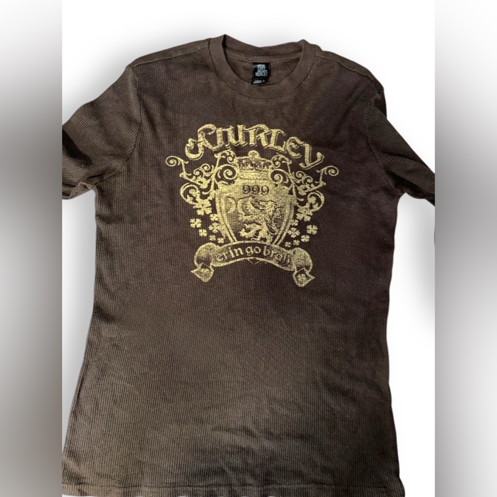Hurley Y2K Brown Graphic Irish Logo Print Y2K Long Sleeve Top T Shirt Mens Large
